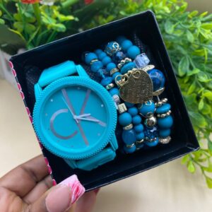Ocean Glow Watch & Bracelet Set – Teal Blue Edition