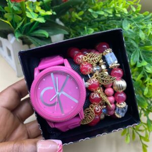 Bold Blossom Watch & Bracelet Set – Pink Passion Edition