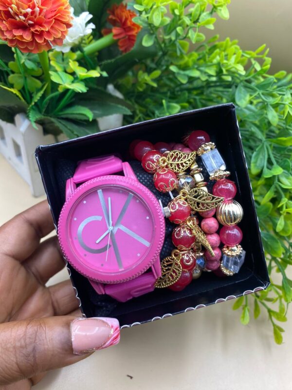 Bold Blossom Watch & Bracelet Set – Pink Passion Edition
