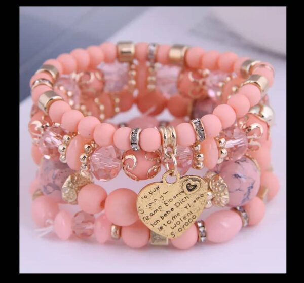 Blush Romance Beaded Bracelet Set - Pink & Gold Elegance