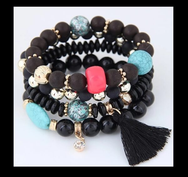 Midnight Mirage Beaded Bracelet Set – Turquoise, Coral & Onyx Accents