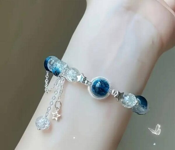 Galaxy Sparkle Blue Beaded Bracelet – Handmade Adjustable Star Charm - Image 2