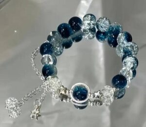 Galaxy Sparkle Blue Beaded Bracelet – Handmade Adjustable Star Charm