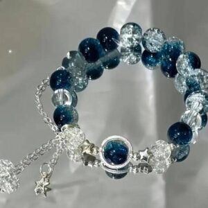 Galaxy Sparkle Blue Beaded Bracelet – Handmade Adjustable Star Charm