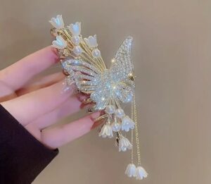 Gilded Wings Hair Claw – Pearl Butterfly & Lily Charm Clip