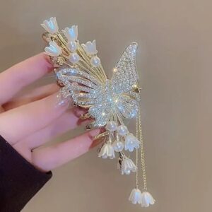 Gilded Wings Hair Claw – Pearl Butterfly & Lily Charm Clip