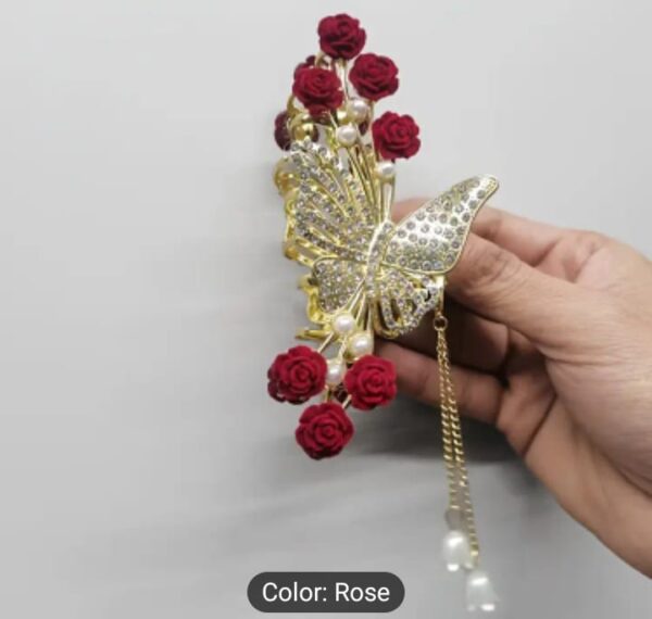 Gilded Wings Hair Claw – Pearl Butterfly & Lily Charm Clip - Image 2