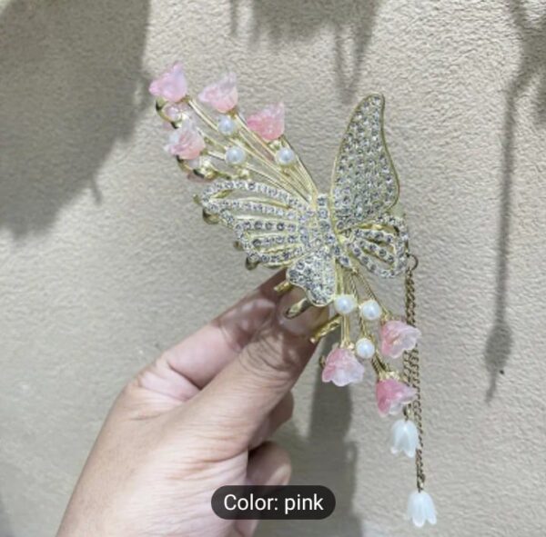 Gilded Wings Hair Claw – Pearl Butterfly & Lily Charm Clip - Image 4