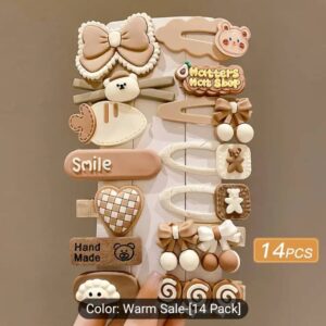 Kawaii Bear & Bow Hair Clip Set – 14-Piece Handmade Pack
