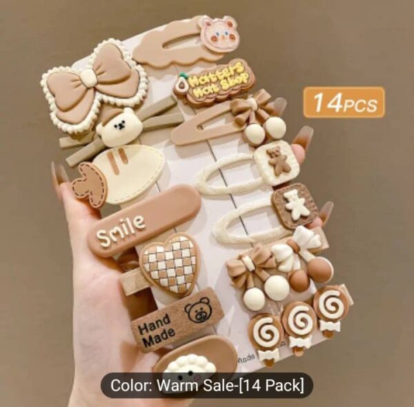 Kawaii Bear & Bow Hair Clip Set – 14-Piece Handmade Pack - Image 2